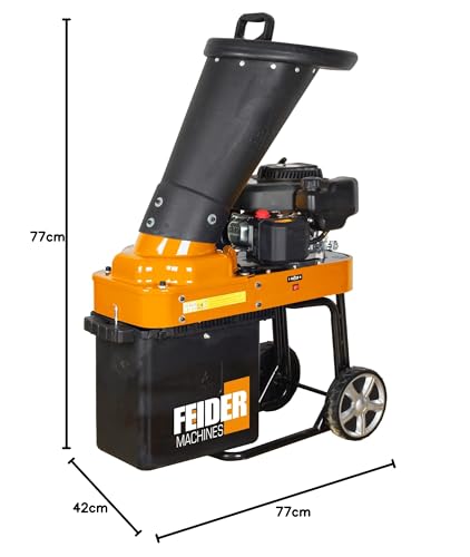 FEIDER FBT70–2 Gartenhäcksler Benzin mit 4-Takt-Motor - Ideal zum Häckseln von Holz & Ästen - Maximaler Ø 4,4cm - Fassungsvermögen Auffangbehälter 30L - Transporträder - Gartenwerkzeug