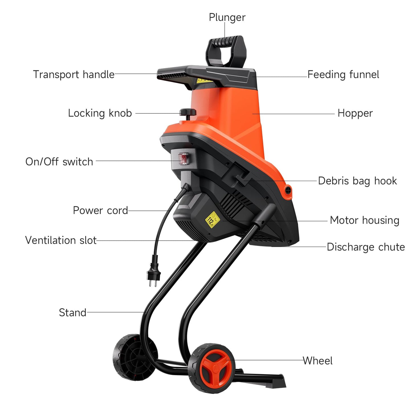 AIVOLT Elektro Gartenhäcksler Messerhäcksler Holzhäcksler,2500W,45mm Aststärke,inkl Fangsack 50L und Ein Paar Ersatzklingen