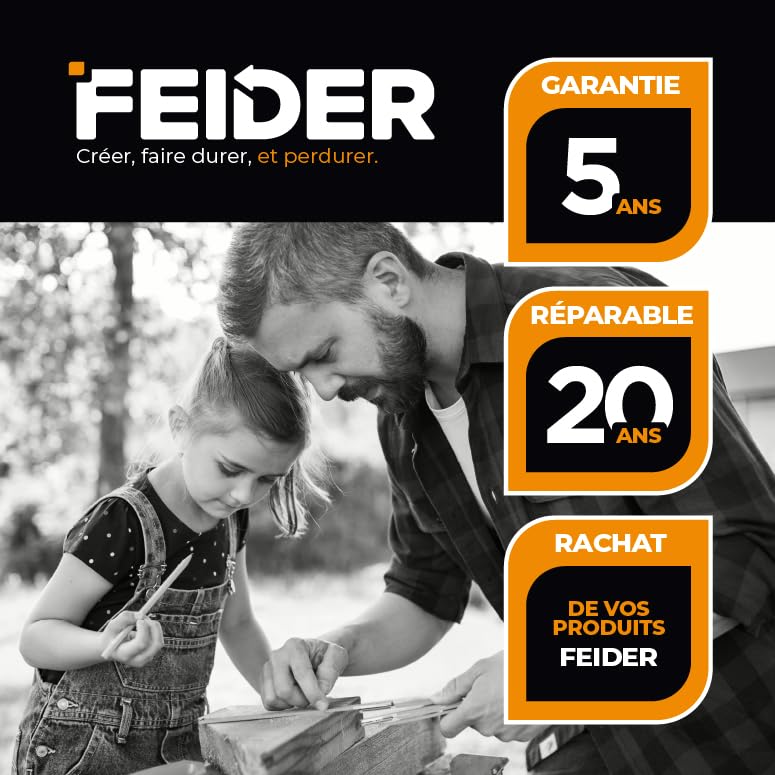 FEIDER FBT70–2 Gartenhäcksler Benzin mit 4-Takt-Motor - Ideal zum Häckseln von Holz & Ästen - Maximaler Ø 4,4cm - Fassungsvermögen Auffangbehälter 30L - Transporträder - Gartenwerkzeug