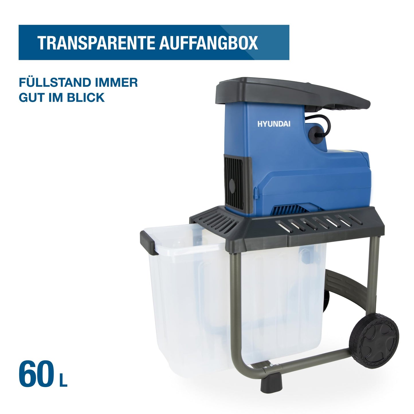 HYUNDAI Elektro-Gartenhäcksler GH28045E | 2.800W, max. 45 mm Aststärke | 60L Box | Selbsteinzug und Rücklauf | Leiser Walzenhäcksler