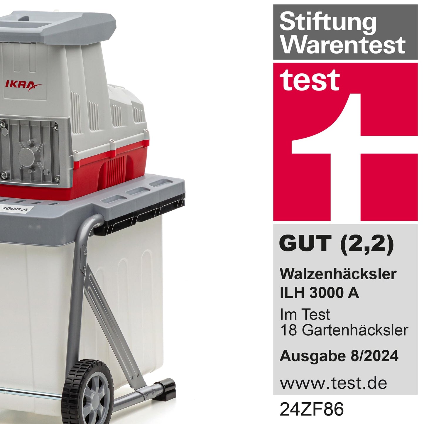 IKRA 81002880 Elektro Gartenhäcksler Walzenhäcksler ILH 3000 A, leise robust wartungsarm, Starke 3.000 Watt, Aststärke bis 44mm, 230 V