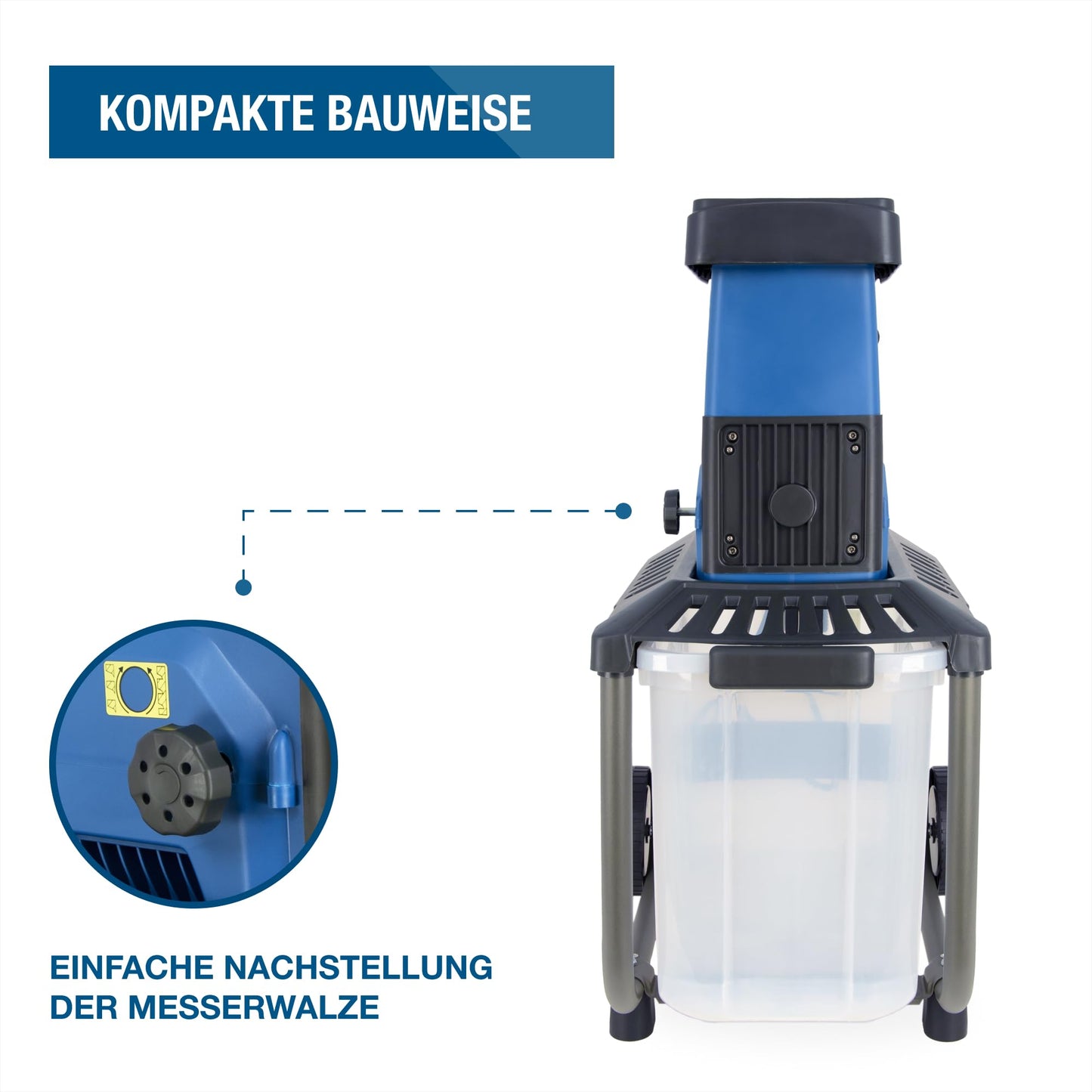 HYUNDAI Elektro-Gartenhäcksler GH28045E | 2.800W, max. 45 mm Aststärke | 60L Box | Selbsteinzug und Rücklauf | Leiser Walzenhäcksler