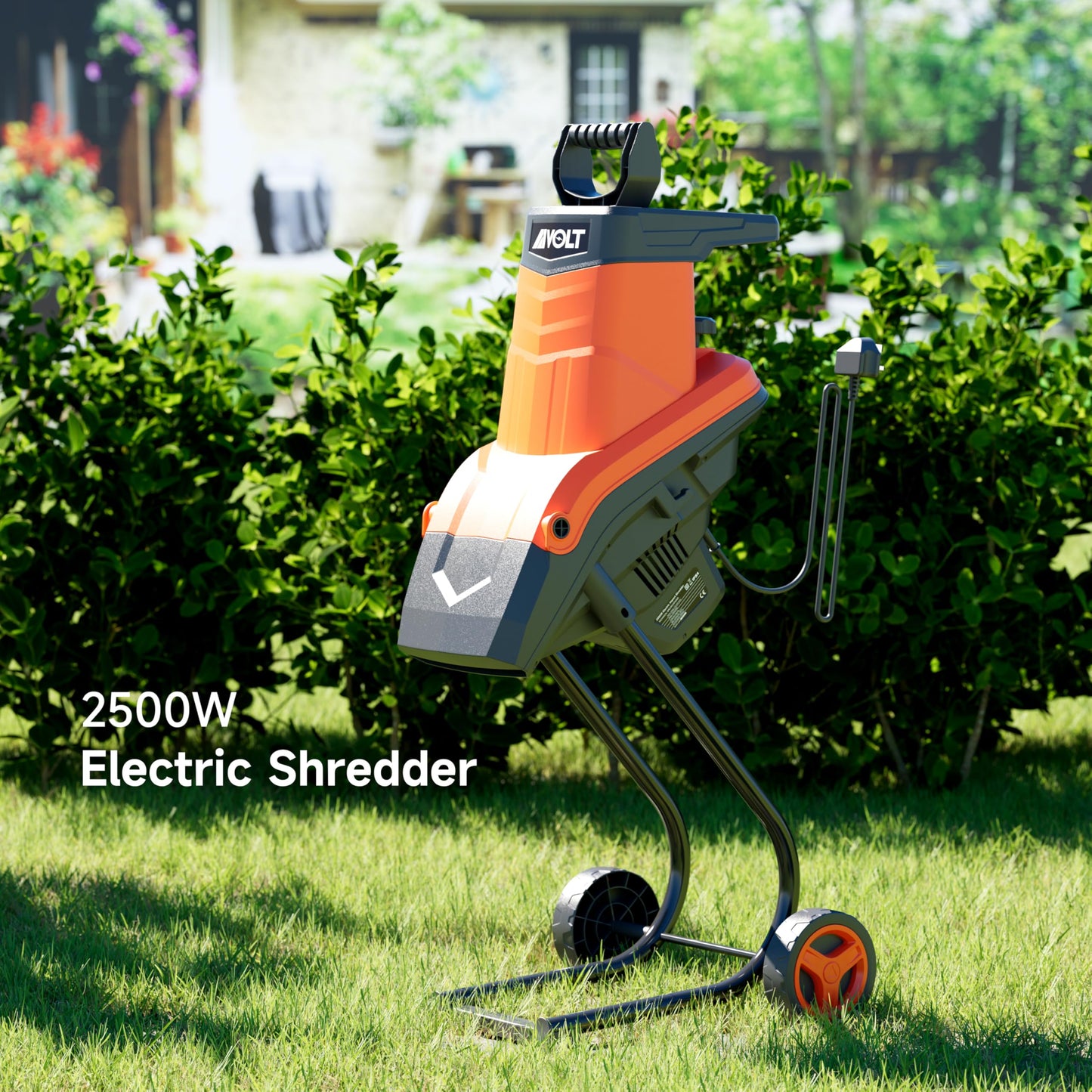 AIVOLT Elektro Gartenhäcksler Messerhäcksler Holzhäcksler,2500W,45mm Aststärke,inkl Fangsack 50L und Ein Paar Ersatzklingen