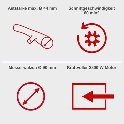 Scheppach GS60 Elektro Gartenhäcksler + Fahrvorrichtung - 2in1 Leisehäcksler | 2800W Leistung | Schnittstärke 45mm | 60L Fangbox | Selbsteinzug & Rücklauf | mit Nachstopfer, Handschuhe & Gartenschere