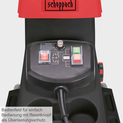 Scheppach GS60 Elektro Gartenhäcksler + Fahrvorrichtung - 2in1 Leisehäcksler | 2800W Leistung | Schnittstärke 45mm | 60L Fangbox | Selbsteinzug & Rücklauf | mit Nachstopfer, Handschuhe & Gartenschere
