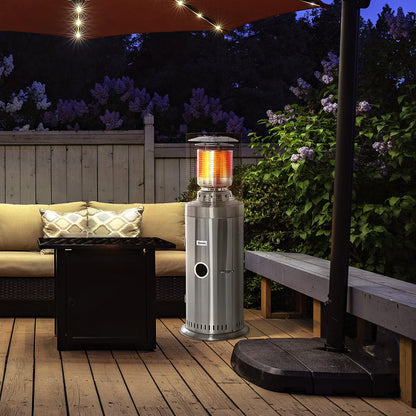 Outsunny Heizstrahler Terrassenheizer mit Handgriff und Rädern Terrassenstrahler mit Drehknopf rollbar Gas 10KW elegantes Aussehen rostfreier Stahl Silber Ø55,6 x 143 cm